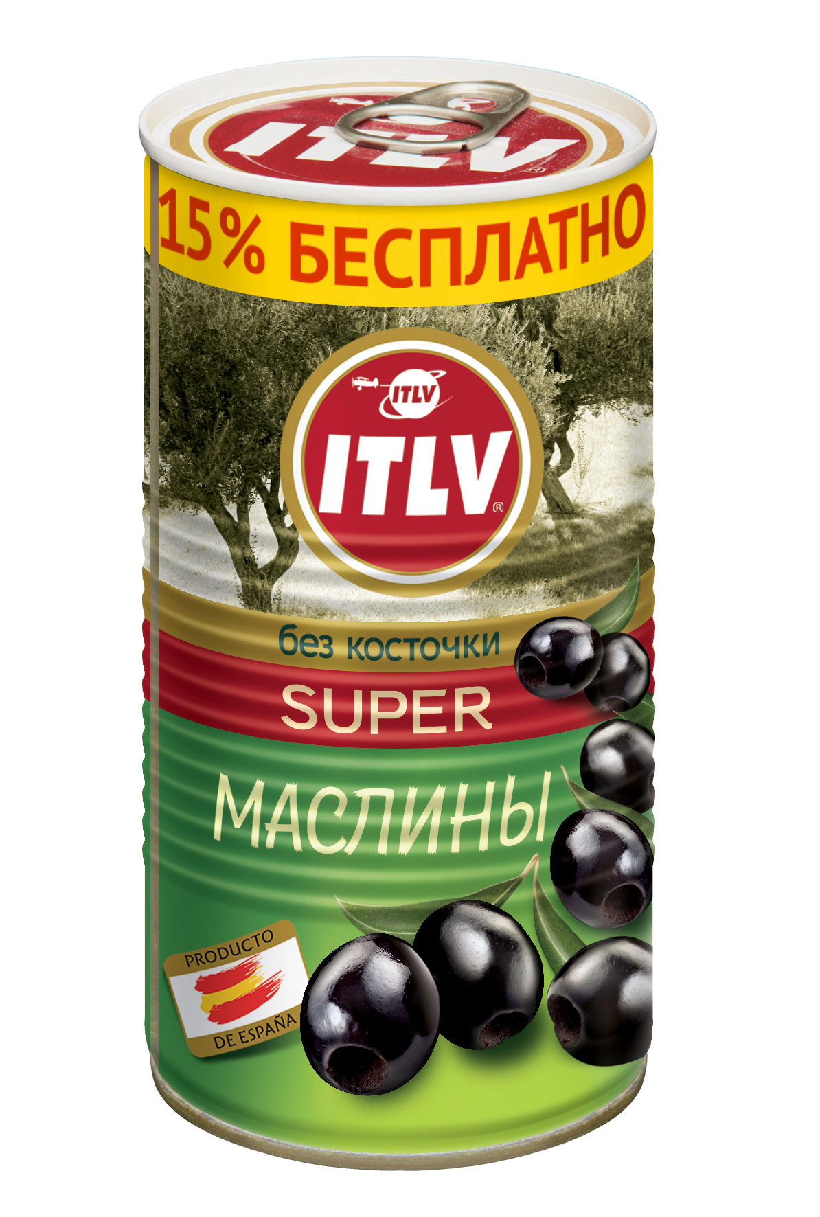 фото Маслины itlv без косточки super +15% в подарок, ж/б, 410 мл*12 шт