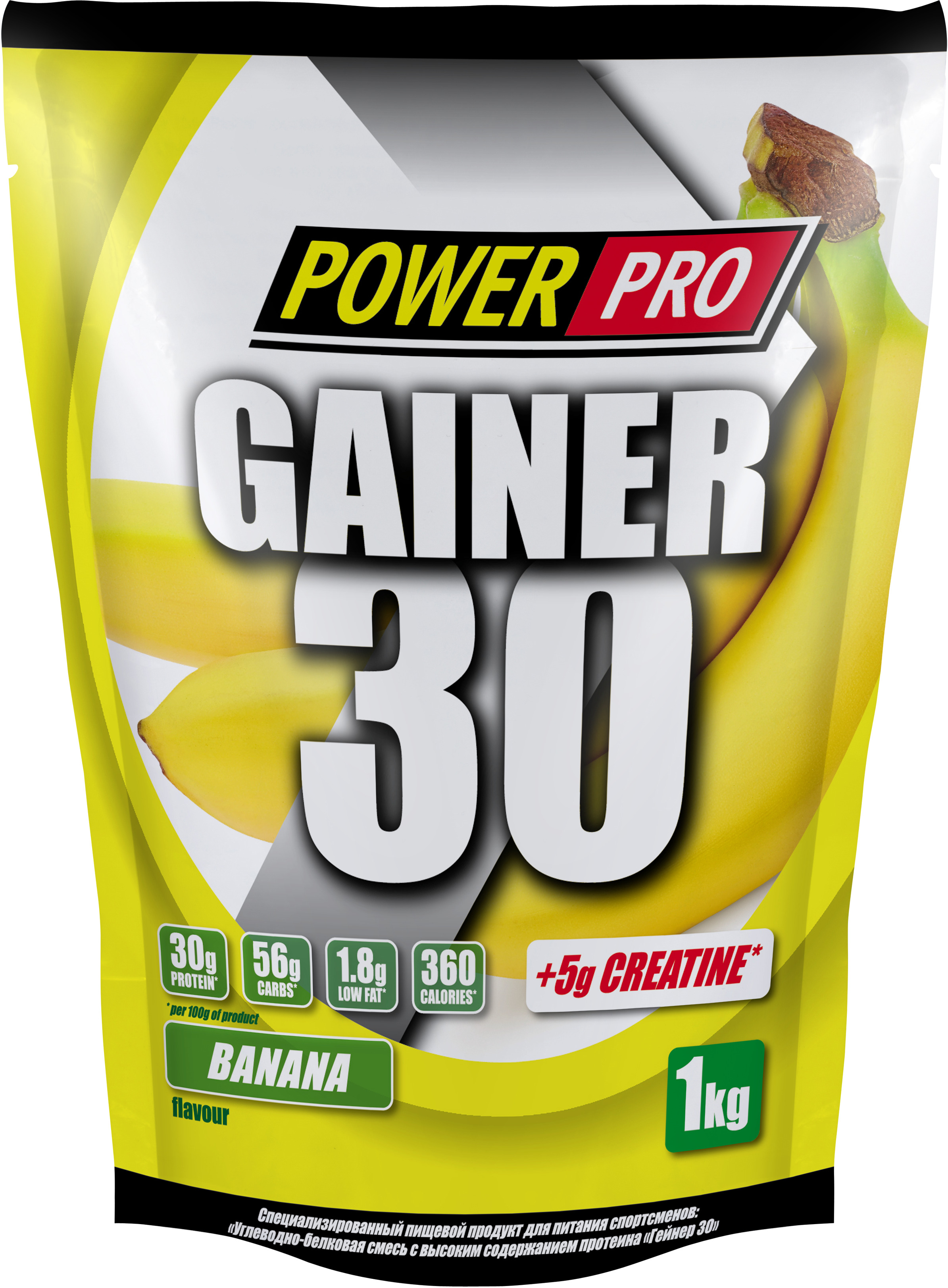 Гейнер с креатином POWER PRO Gainer 30, банан, 1 кг