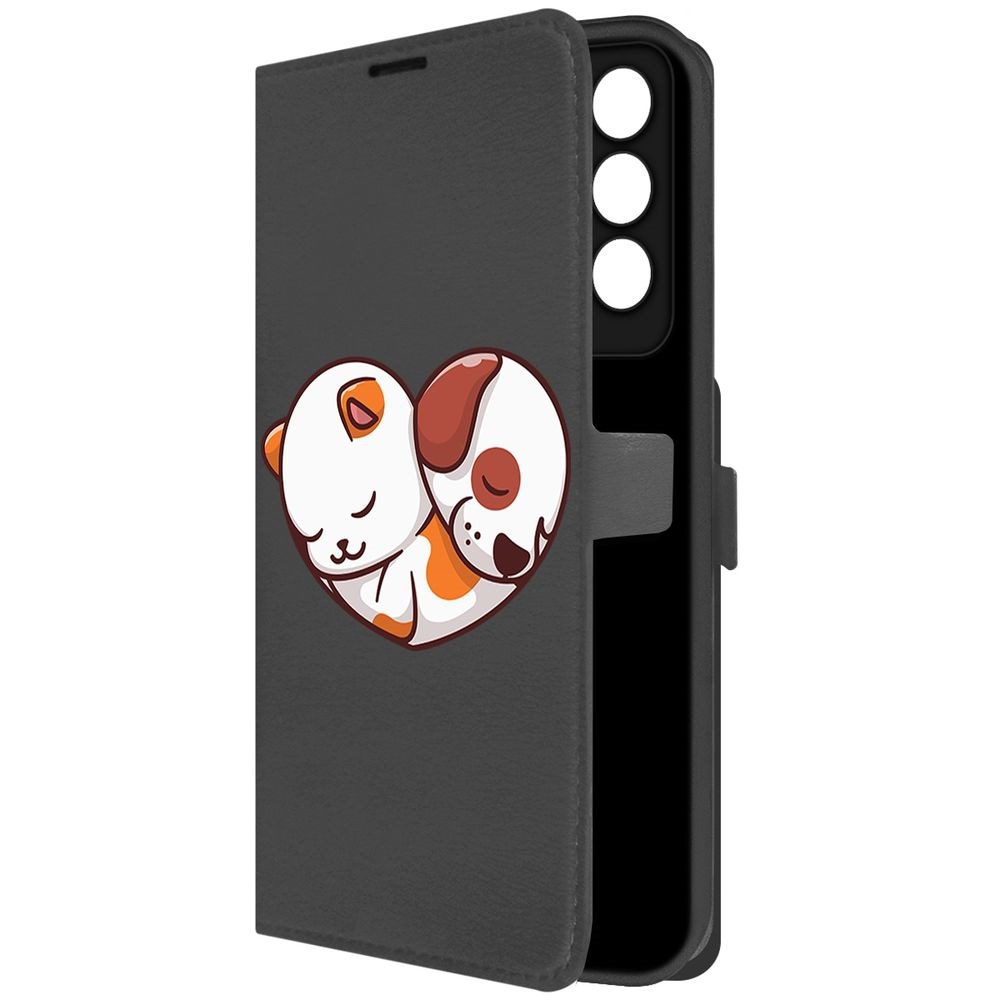 

Чехол-книжка Krutoff Eco Book для Vivo V27e Котёнок и Щенок (черный)