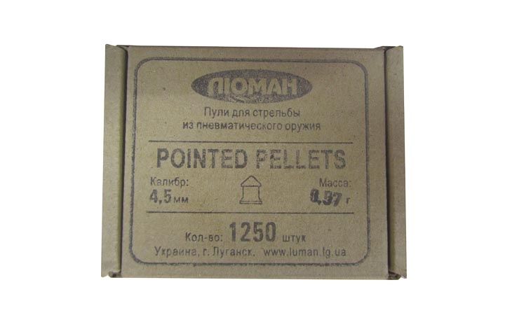 

Пули пневматические Люман Pointed pellets 0,57 г 4,5 мм (1250 шт.), Серый