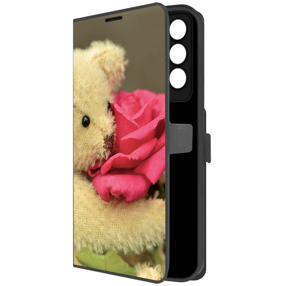 

Чехол-книжка Krutoff Eco Book для Vivo V27e Медвежонок с розой (черный)