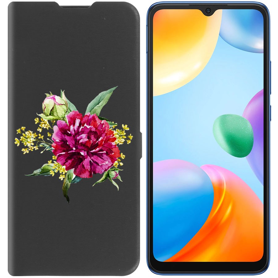 

Чехол-книжка Eco Book для Xiaomi Redmi 10C Цветочная акварель, Черный