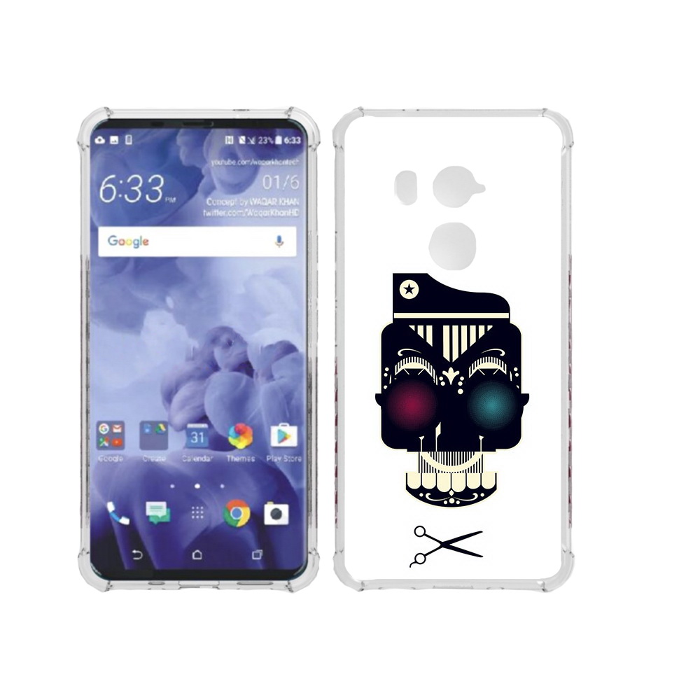 

Чехол MyPads Tocco для HTC U11 Plus черно белый скелет с яркими глазами, Прозрачный, Tocco