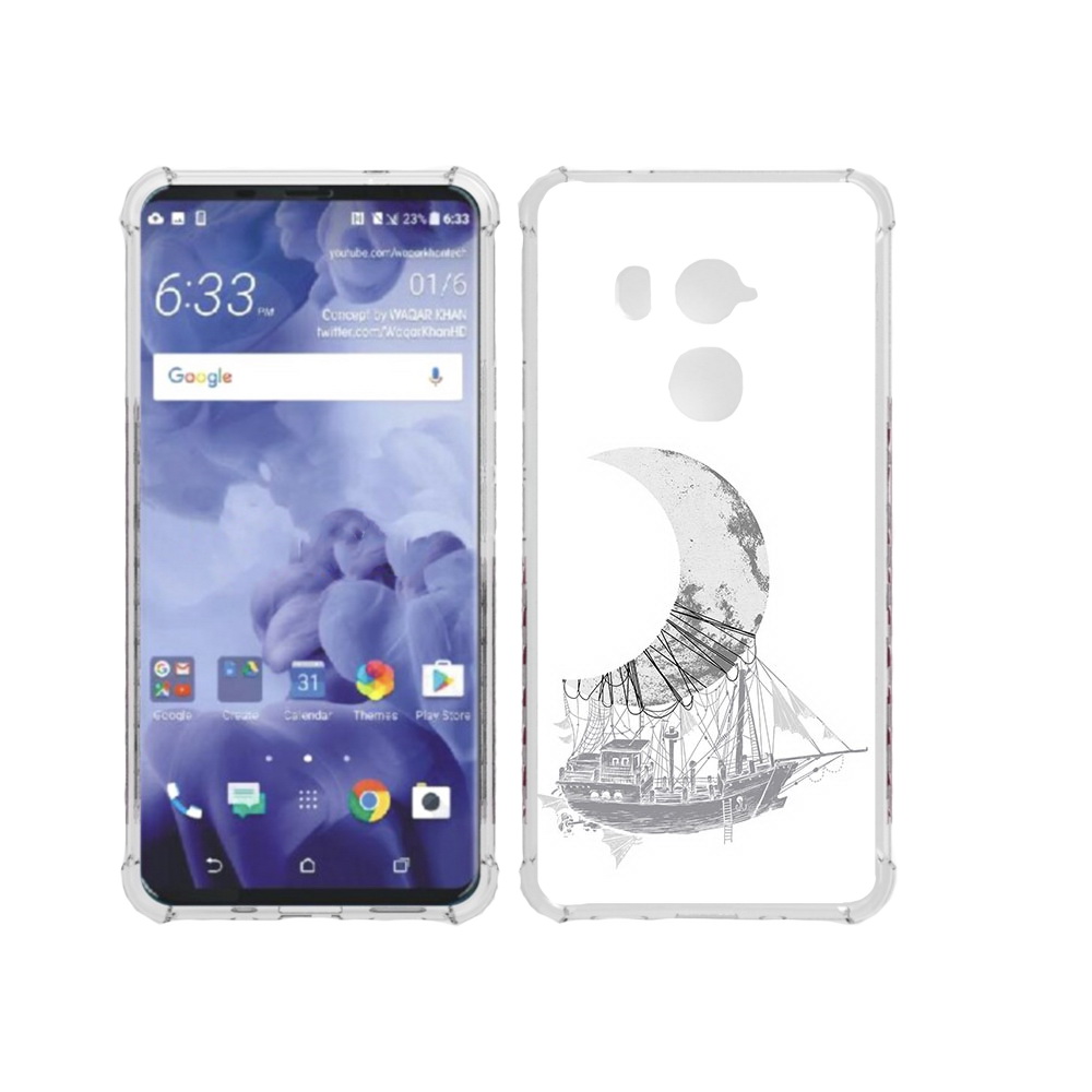 

Чехол MyPads Tocco для HTC U11 Plus черно белый корабль полумесяц, Прозрачный, Tocco