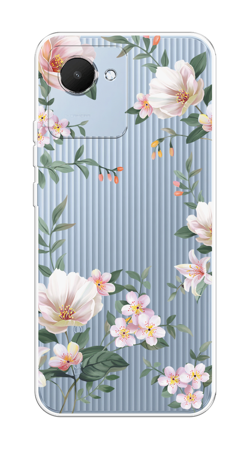 

Чехол на Realme C30 "Beautiful white flowers", Бежевый;зеленый, 2510550-1