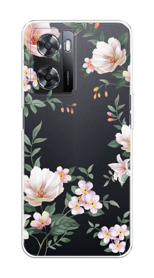 

Чехол на Oppo A57 4G/A77 4G/A77s 4G/A57s "Beautiful white flowers", Бежевый;зеленый, 2510350-1