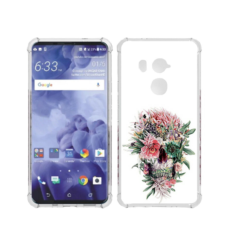 

Чехол MyPads Tocco для HTC U11 Plus череп из цветов, Прозрачный, Tocco