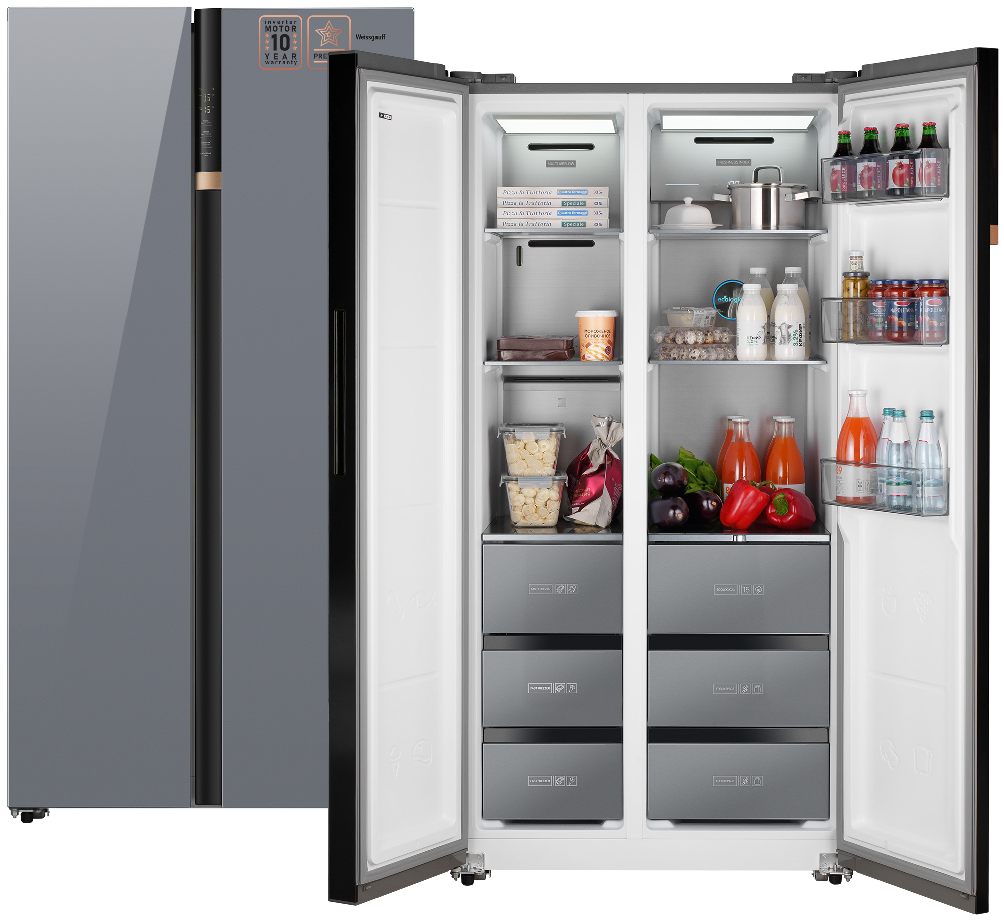 Холодильник Weissgauff WSBS 590 серый многокамерный холодильник weissgauff wcd 687 nfbx nofrost inverter