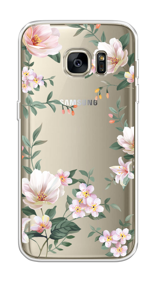 

Чехол на Samsung Galaxy S7 "Beautiful white flowers", Бежевый;зеленый, 24550-1