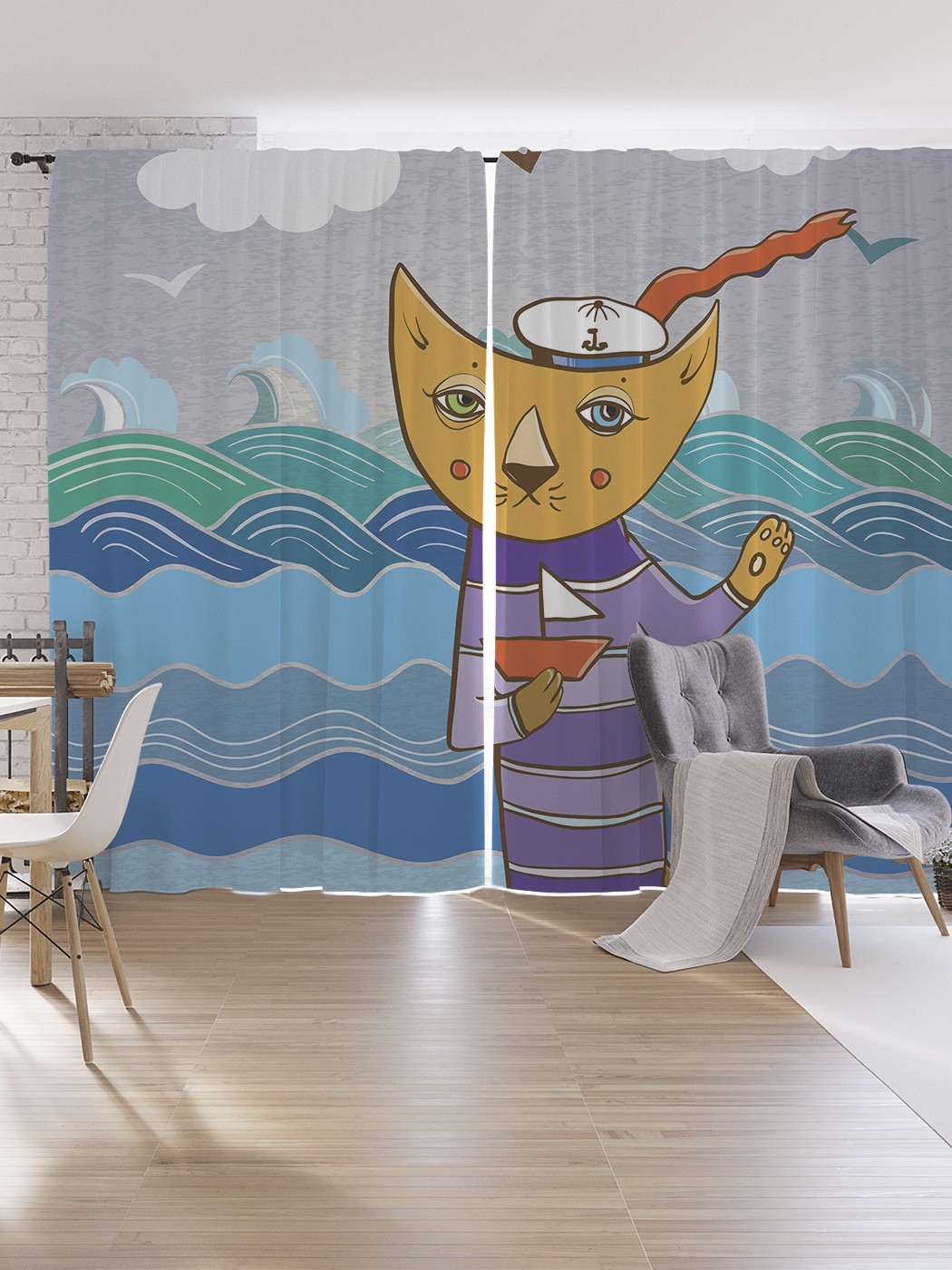 

Шторы под лён JoyArty "Кот моряк", серия Oxford DeLux, 340х265 см, Кот моряк