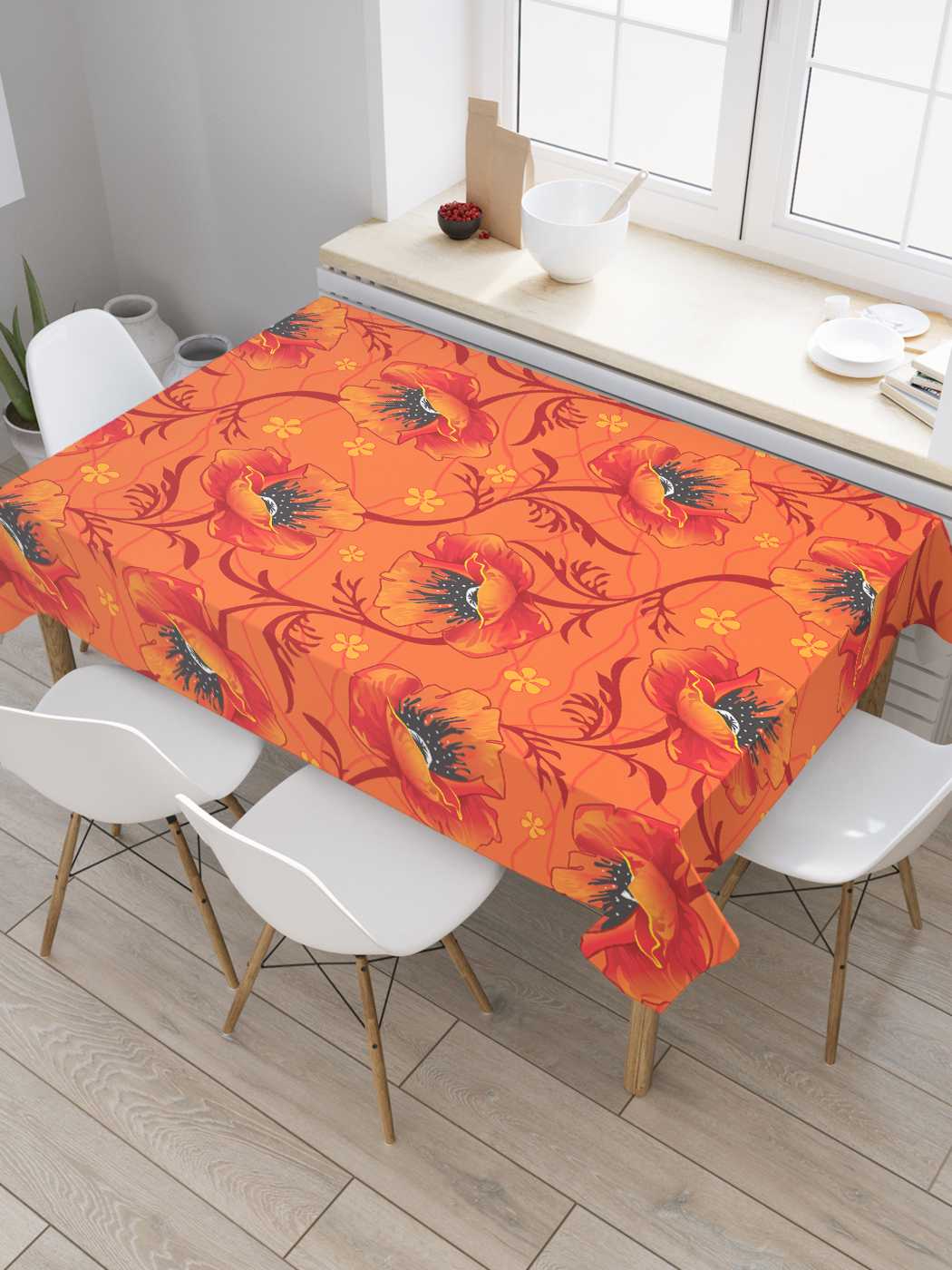 

Скатерть прямоугольная JoyArty "Угрюмый цветок" из сатена, 180x145 см, Оранжевый, Угрюмый цветок