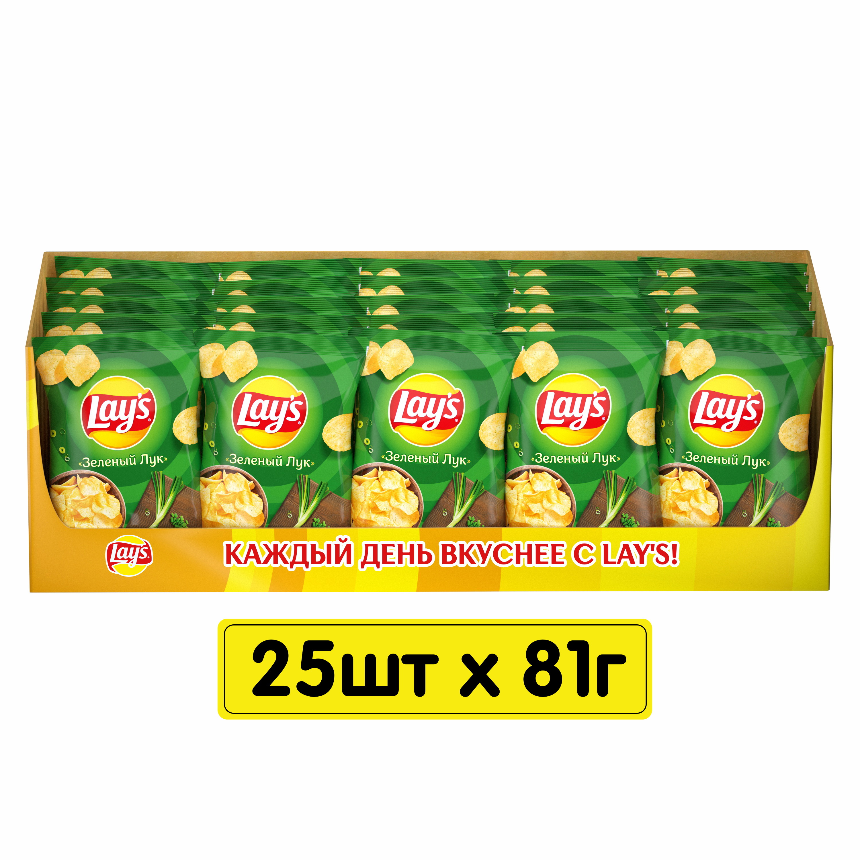 фото Чипсы картофельные lays, молодой зеленый лук, шоубокс, 25шт *81г lay's