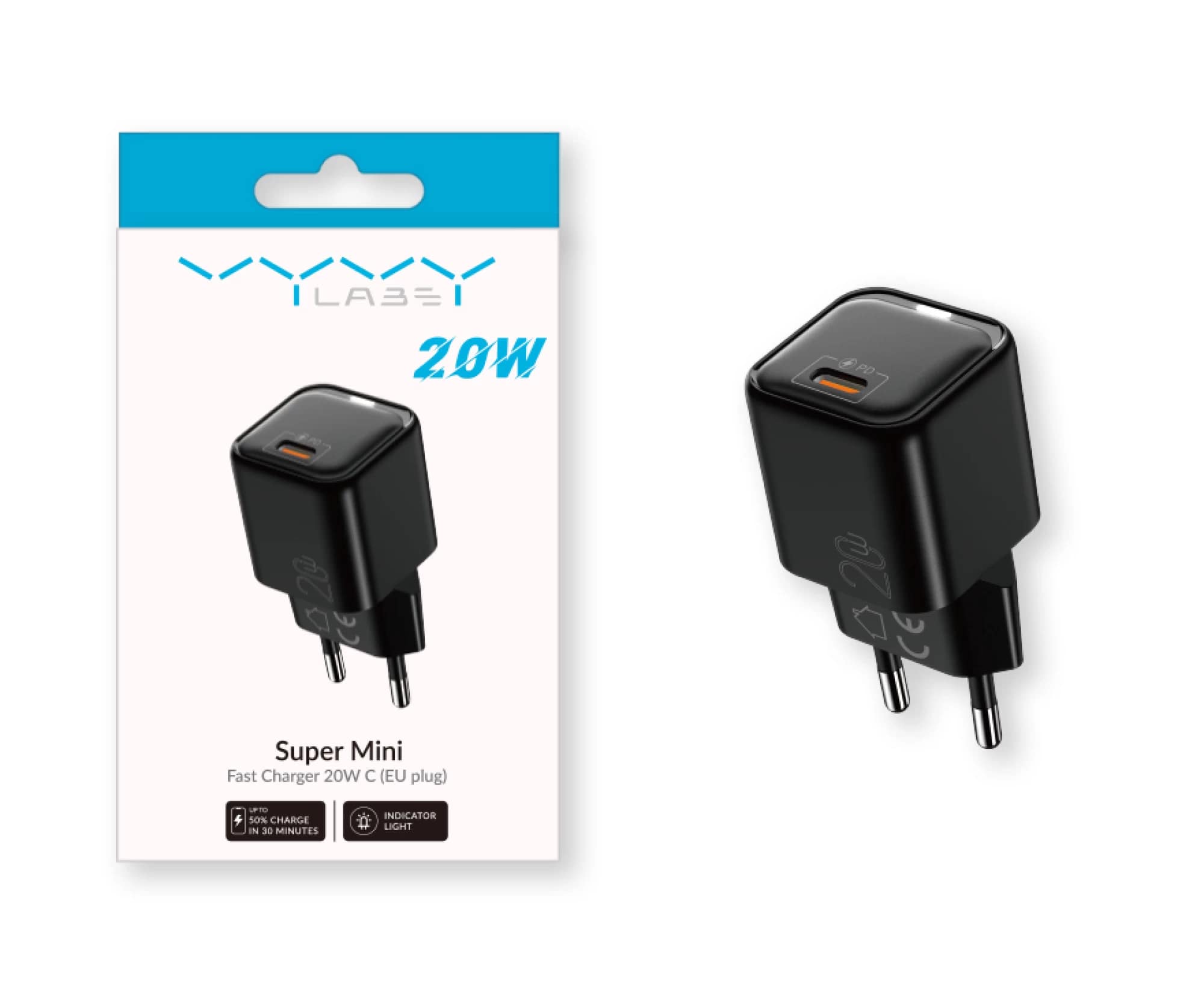 

Сетевое зарядное устройство Vyvylabs C20CE-02 Super Mini Fast Charger Type-C 20W Черный, C20CE-02