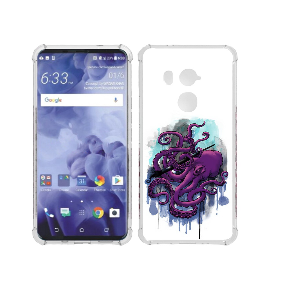 

Чехол MyPads Tocco для HTC U11 Plus фиолетовый осьминог, Прозрачный, Tocco