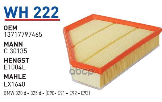 

Фильтр Воздушный Bmw E81E87E90X1(E84) Wunder Filter Wh222 WUNDER filter арт. WH222