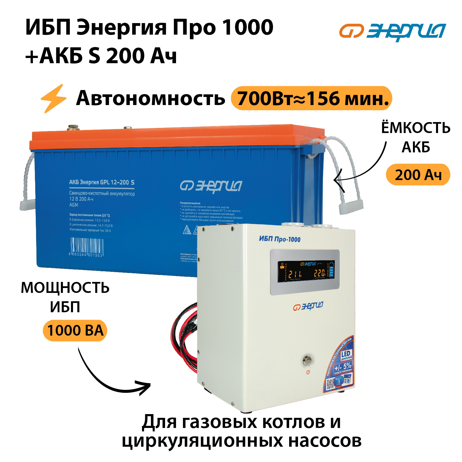 Источник бесперебойного питания Энергия ИБП Энергия Про 1000 + Аккумулятор (N0201-0029-10)