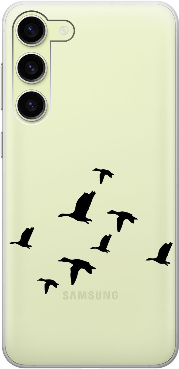 

Чехол на Samsung Galaxy S23+ с 3D принтом "Flock of Ducks" прозрачный, Прозрачный;черный, 158389