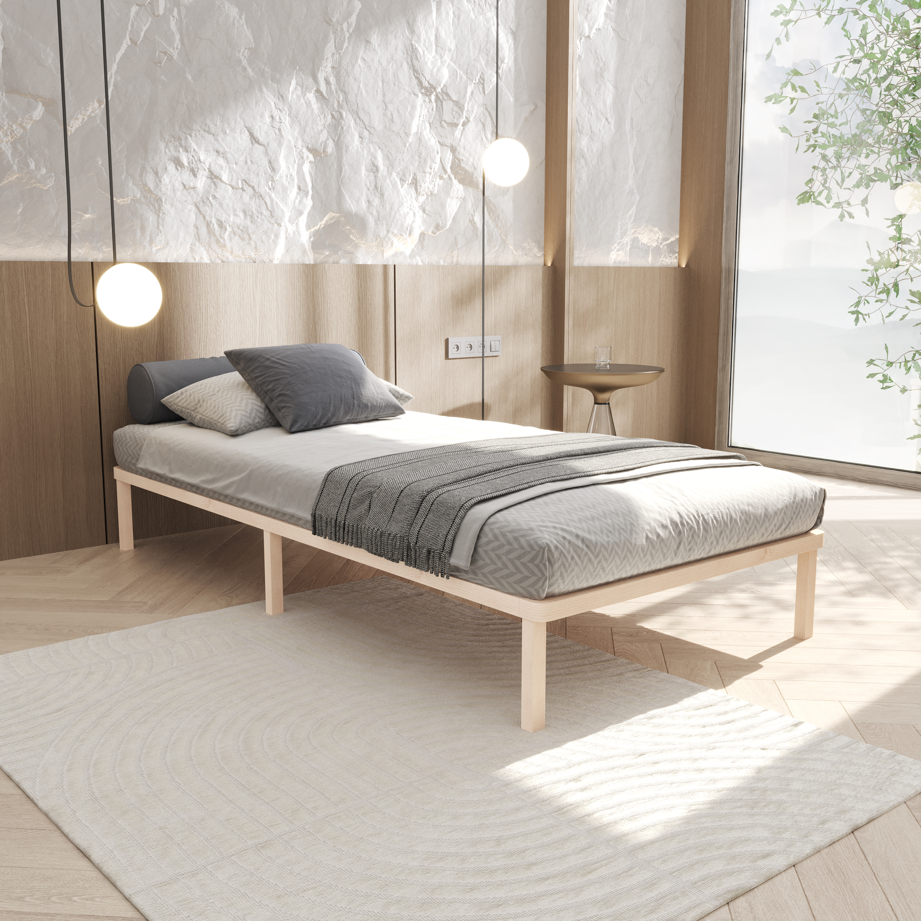 

Кровать односпальная деревянная Hansales Light Sleep 140x190 см из массива берёзы, Бежевый, Light