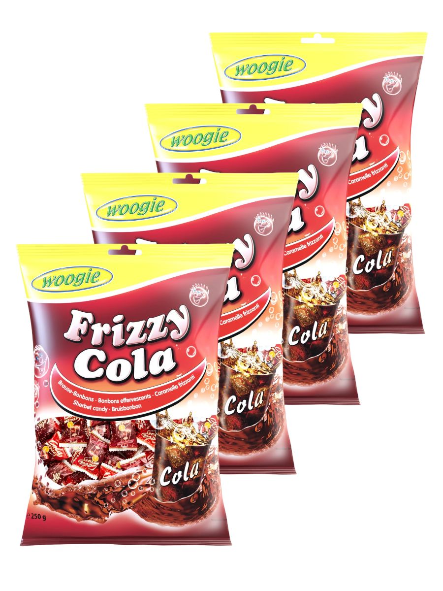 Карамель леденцовая WOOGIE со вкусом колы и шипучей начинкой Frizzy Cola 4шт по 250гр