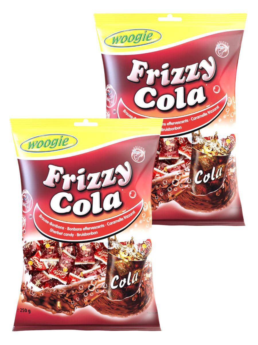 Карамель леденцовая WOOGIE со вкусом колы и шипучей начинкой Frizzy Cola 2шт по 250гр