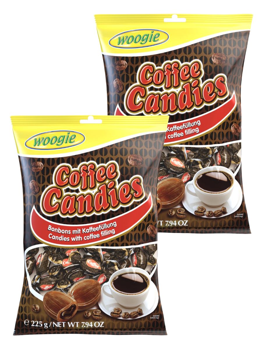 Карамель леденцовая WOOGIE с кофейной начинкой Coffie Candies 2шт по 225гр