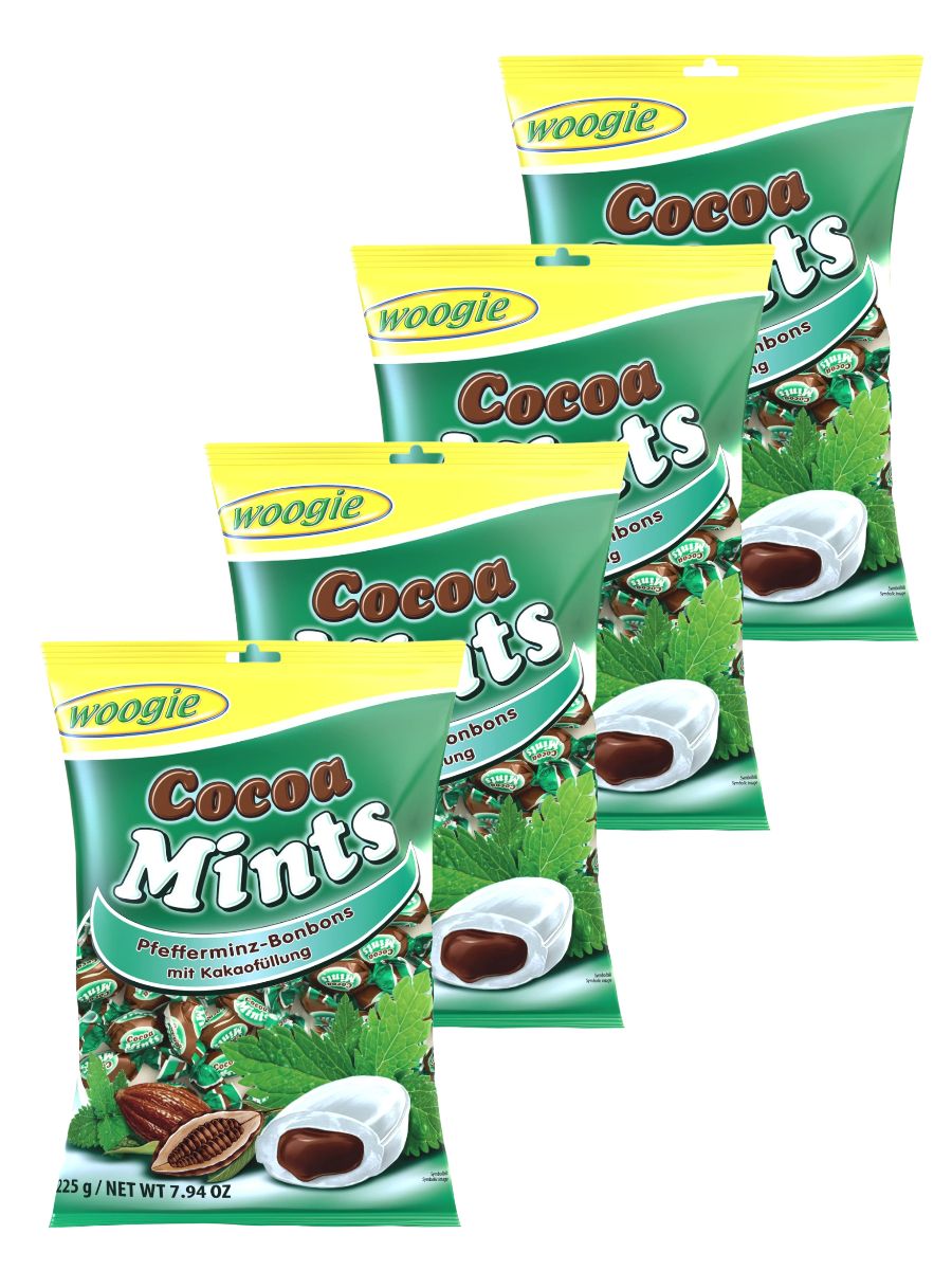 Карамель леденцовая WOOGIE с какао-начинкой Cocoa Mints 4шт по 225гр