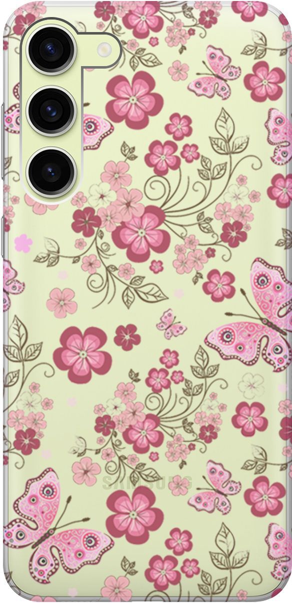 

Чехол на Samsung Galaxy S23+ "Butterflies and Flowers" прозрачный, Прозрачный;розовый, 158387