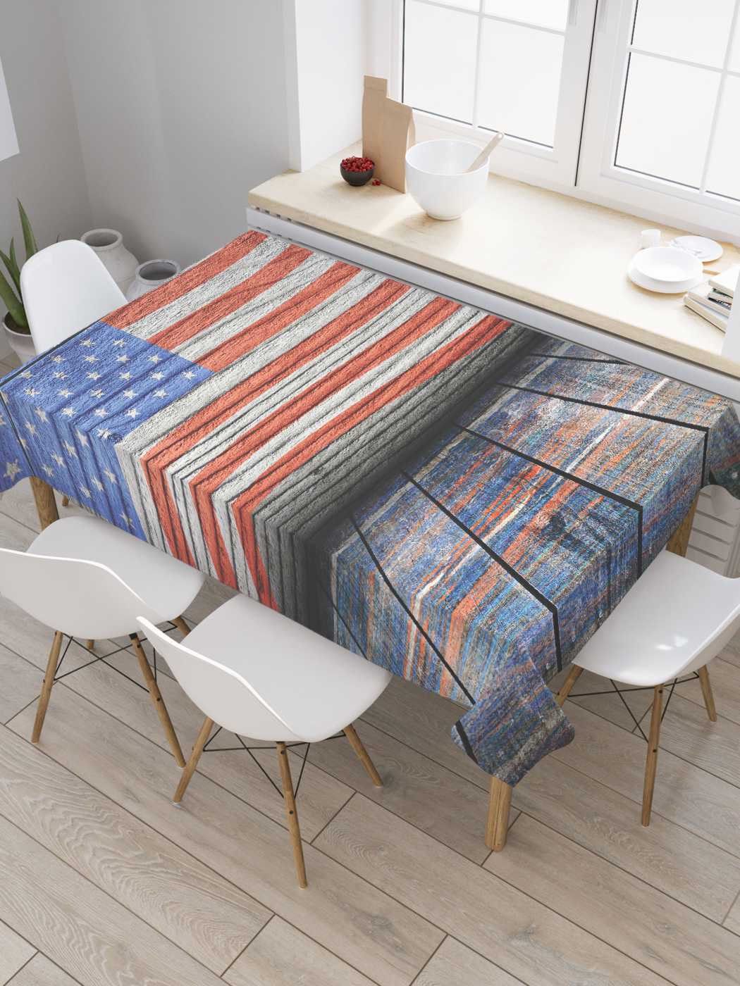 

Скатерть прямоугольная JoyArty "Флаг США на половице" из оксфорда, 180x145 см, Синий, Флаг США на половице
