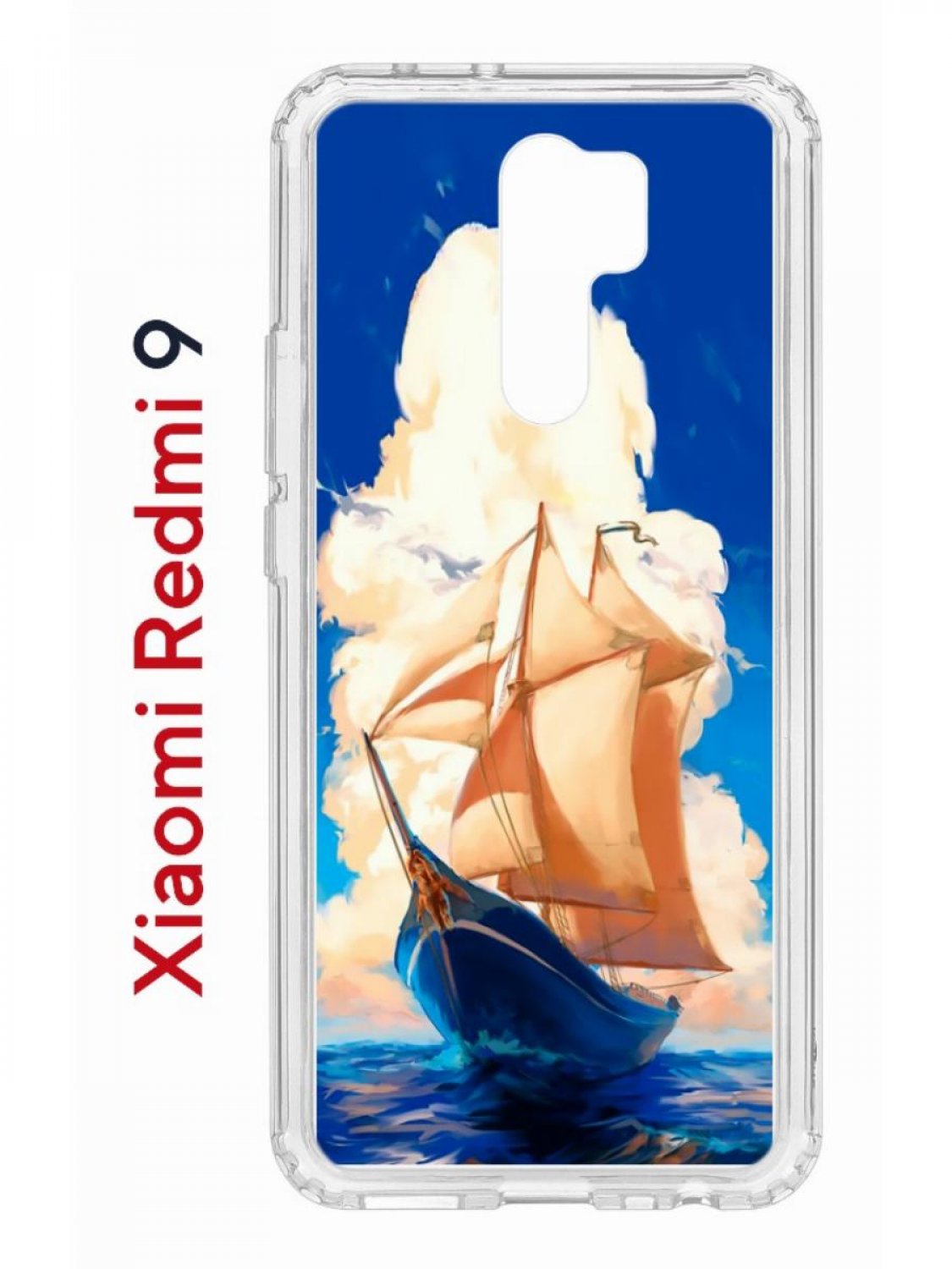 Чехол на Redmi 9 с принтом Kruche Print Парусник,противоударный бампер,с защитой камеры