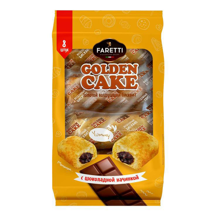 

Бисквит Faretti Golden Cake 270 г х 8 шт в ассортименте (начинка по наличию)