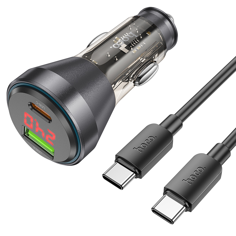 

Автомобильное зарядное устройство, 1 USB QC3.0+1 PD 30W (NZ12B), HOCO, кабель Type-С to Ty
