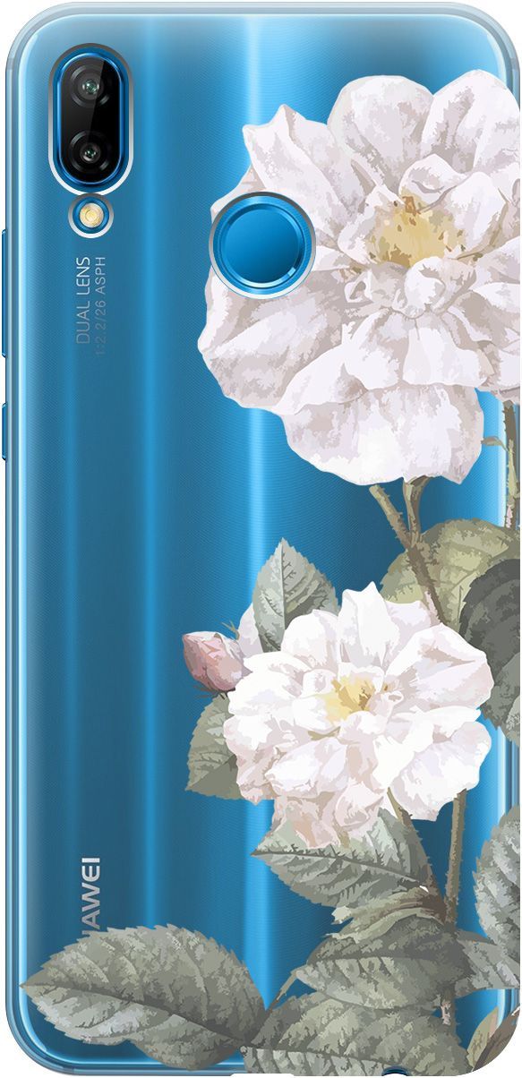 

Чехол на Huawei P20 Lite/Nova 3e "White Rose" прозрачный, Прозрачный;черный, 5251