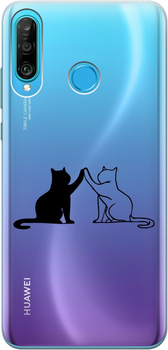 

Чехол на Honor 20 Lite/20s/Huawei P30 Lite "Cats" прозрачный, Прозрачный;черный, 5256