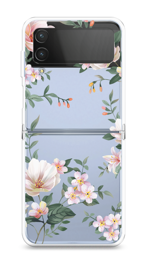 

Чехол на Samsung Galaxy Z Flip 4 "Beautiful white flowers", Бежевый;зеленый, 2106650-1