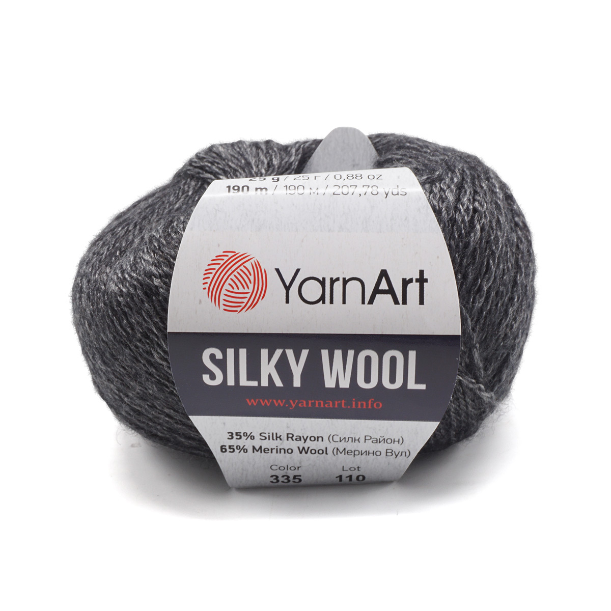 фото Пряжа yarnart silky wool, 25 г, 190 м шёлковая вискоза, меринос 335 чёрный, 10 мотков