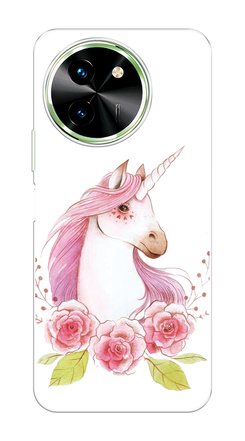 

Чехол на Vivo T3x/Y38 5G "Единорог цветы", Белый;розовый;серый, 2610750-1