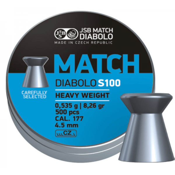 

Пули JSB MATCH DIABALO S100 HEAVY WEIGHT (BLUE) 0,535g 4,50mm 500шт, Серебристый