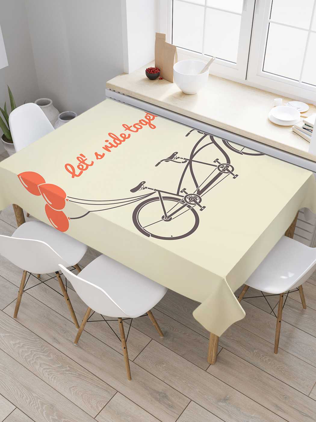 

Скатерть прямоугольная JoyArty "Поедем вместе" из сатена, 180x145 см, Голубой, Поедем вместе