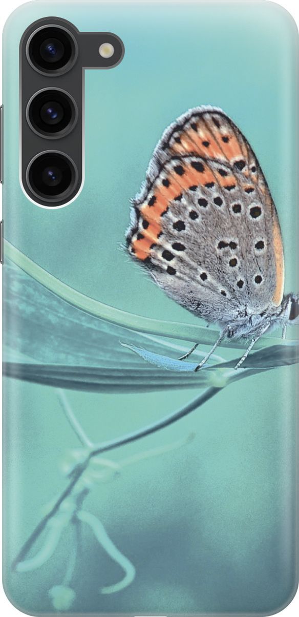 

Чехол на Samsung Galaxy S23+ "Бабочка на листке", Голубой;оранжевый, 158377