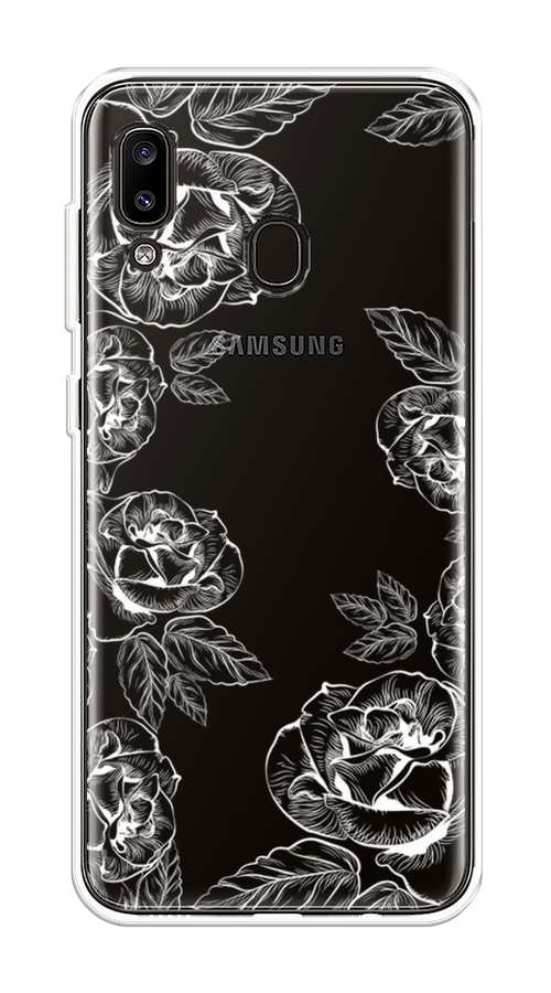 

Чехол на Samsung Galaxy A20 "Розы графика", Черный;серый, 27650-2