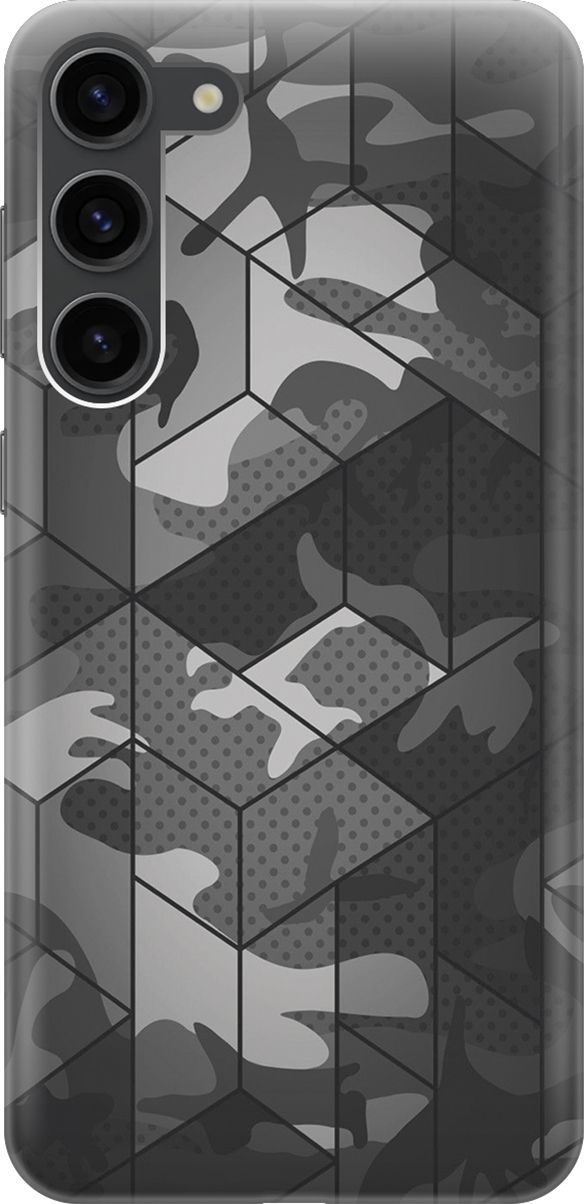 

Чехол на Samsung Galaxy S23+ "Камуфляжная геометрия", Белый;серый, 158374