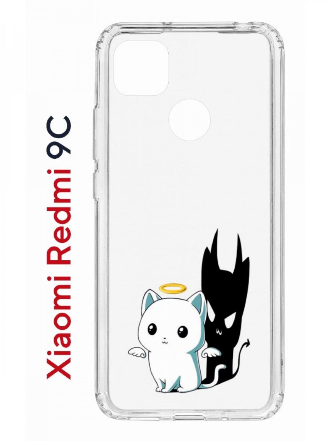 

Чехол на Redmi 9C Kruche Print Angel Demon,противоударный бампер с защитой камеры, Прозрачный;черный;белый;голубой, Ксиоми Редми 9с