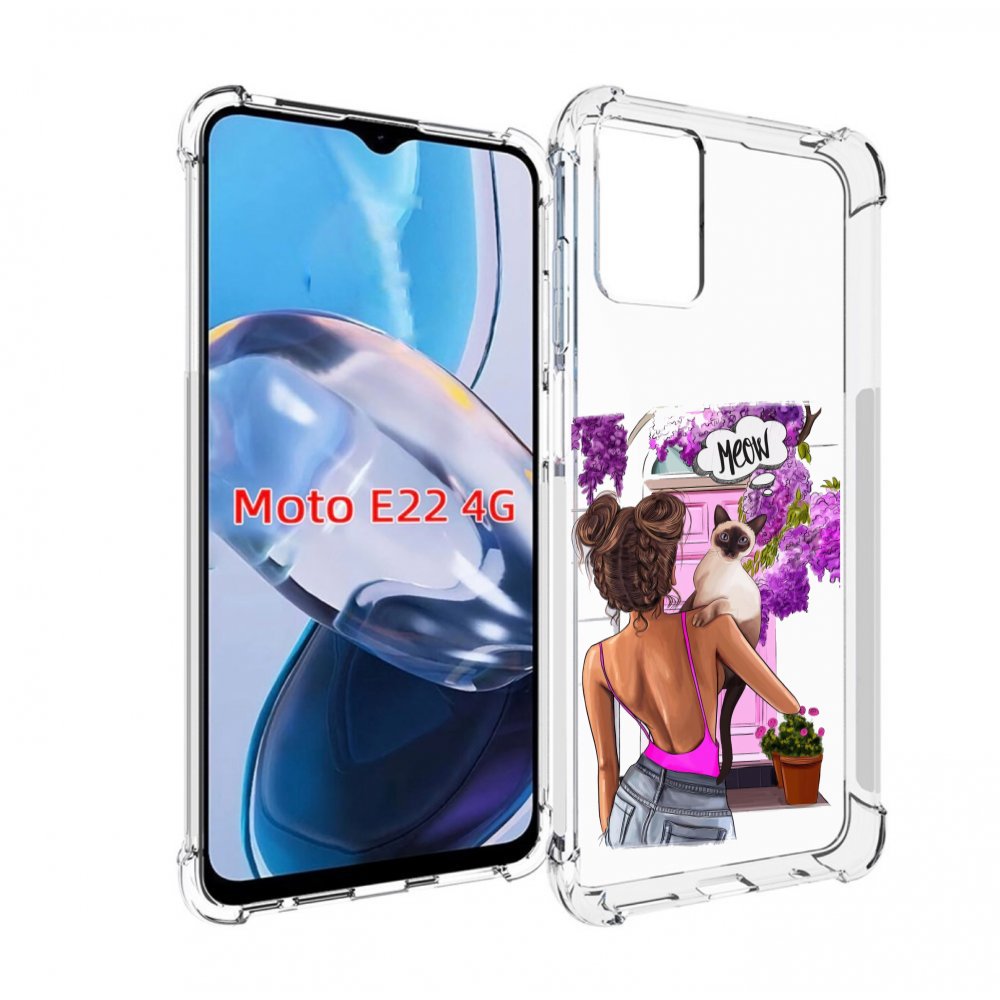 

Чехол MyPads Девушка-с-котиком женский для Motorola Moto E22 4G / E22i 4G, Прозрачный, Tocco