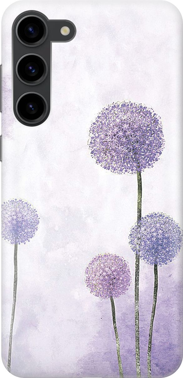 

Чехол на Samsung Galaxy S23+ "Сиреневые одуванчики", Белый;серый, 158378