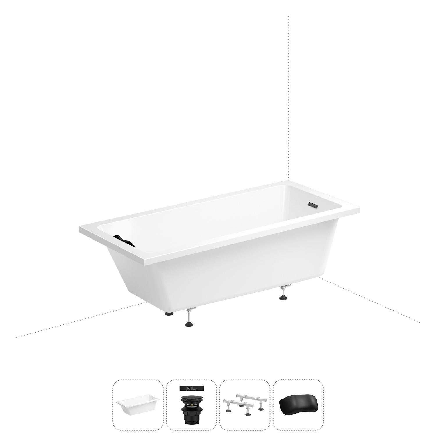 

Акриловая ванна 150х80 см Wellsee FreeDom 2.0 20212811R, в наборе 4 в 1, Белый, FreeDom 2.0_bath_ветка_B_матовый черный