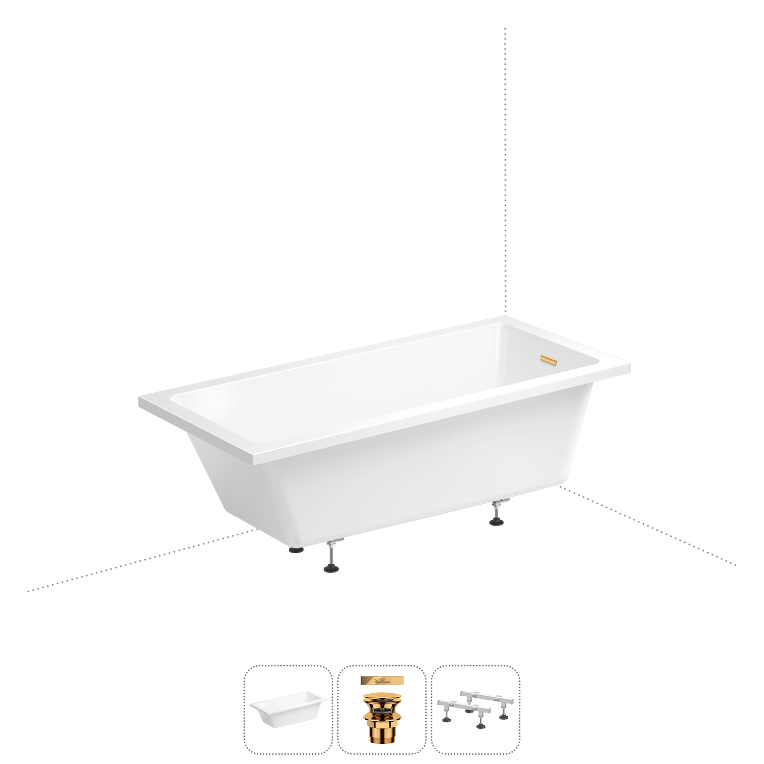 

Акриловая ванна 180х85 см Wellsee FreeDom 2.0 20212804R, в наборе 3 в 1, Белый, FreeDom 2.0_bath_ветка_B_золото