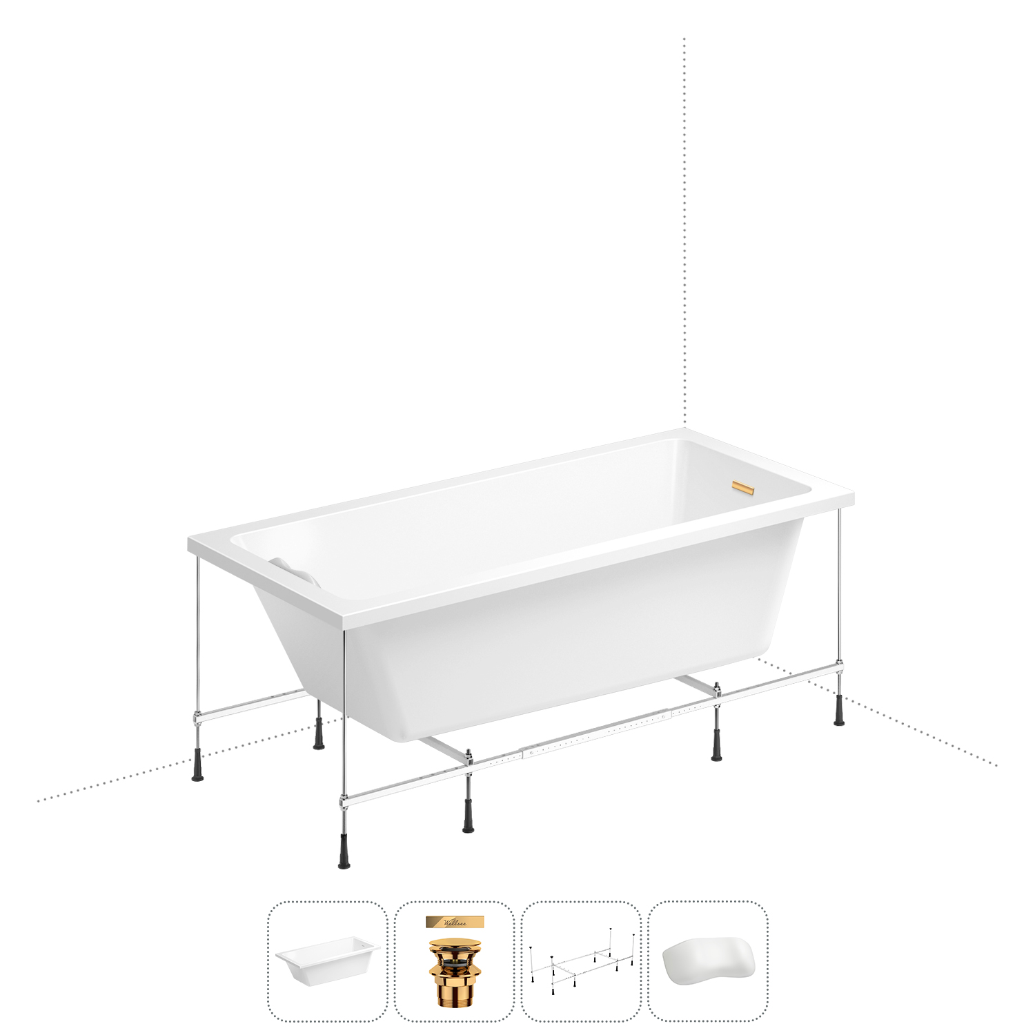 

Акриловая ванна 150х80 см Wellsee FreeDom 2.0 20212790R, в наборе 4 в 1, Белый, FreeDom 2.0_bath_ветка_A_золото