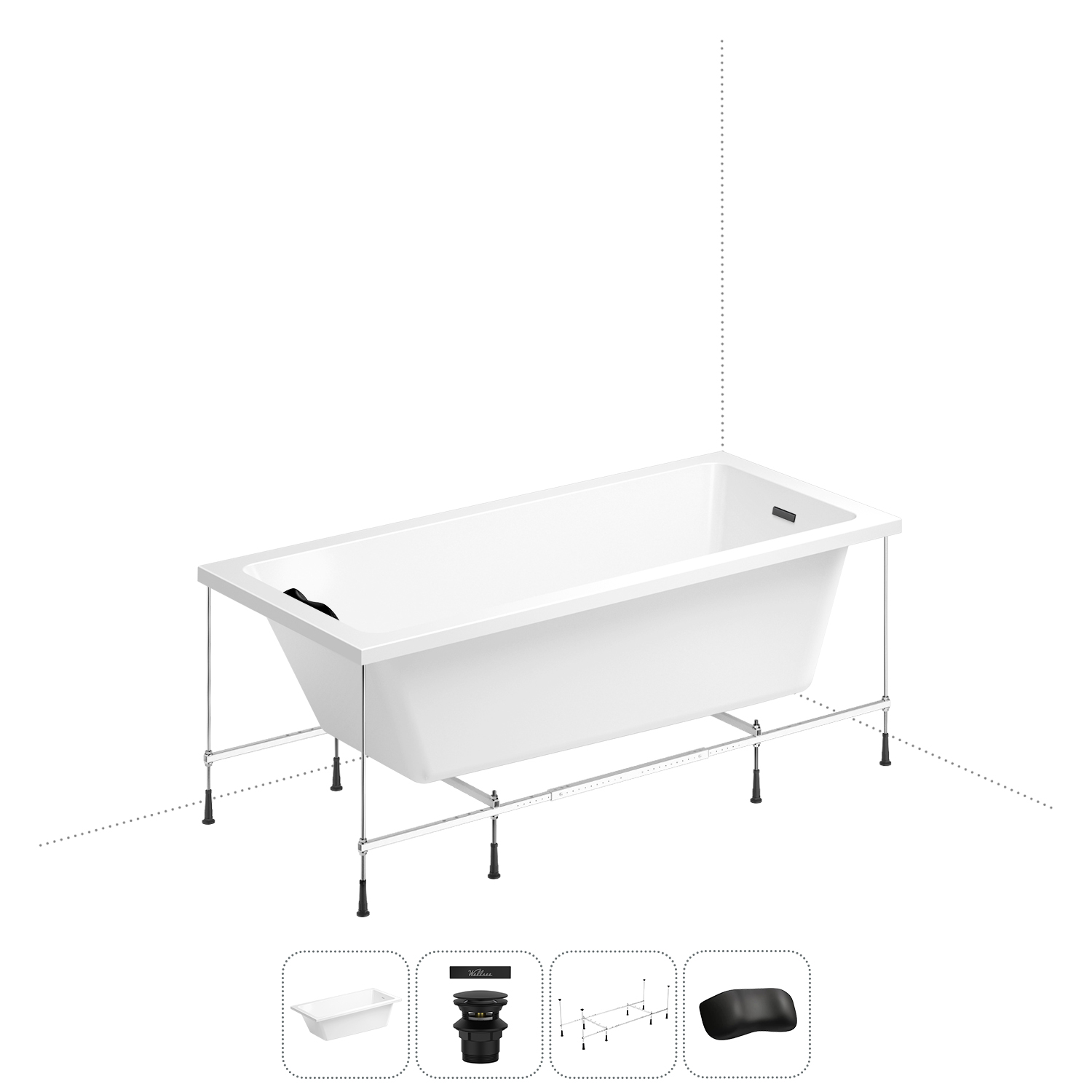 

Акриловая ванна 165х80 см Wellsee FreeDom 2.0 20212788R, в наборе 4 в 1, Белый, FreeDom 2.0_bath_ветка_A_матовый черный