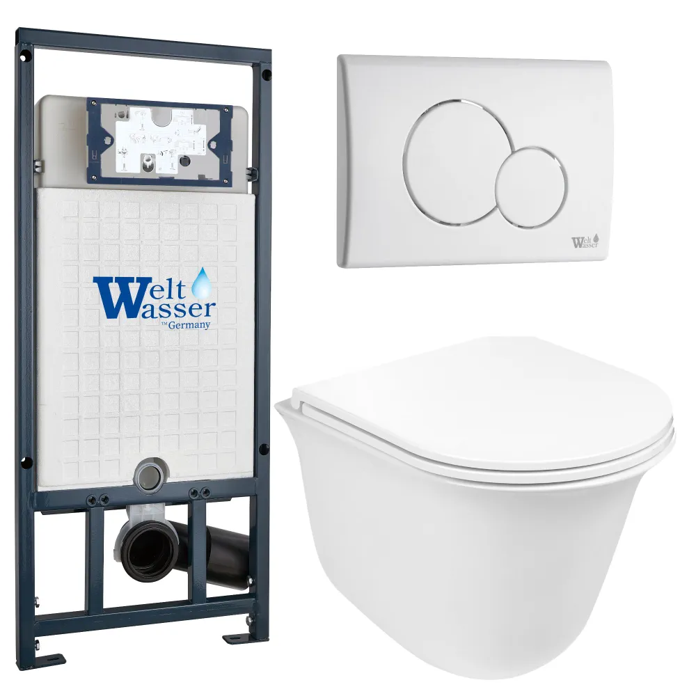 фото Комплект weltwasser 10000011130 унитаз telbach 004 gl-wt + инсталляция + кнопка смыва ma