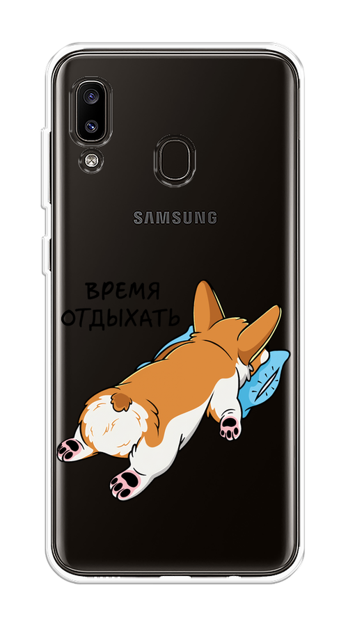 

Чехол на Samsung Galaxy A20 "Корги отдыхает", Черный;коричневый;голубой, 27650-1